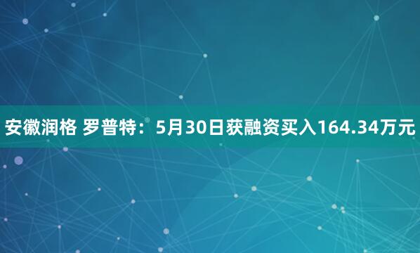 安徽润格 罗普特：5月30日获融资买入164.34万元